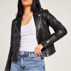 BARNEYS ORIGINAL 100% LEATHER Grey-Washed Belina Biker Jacket UK 10/US 8 or M